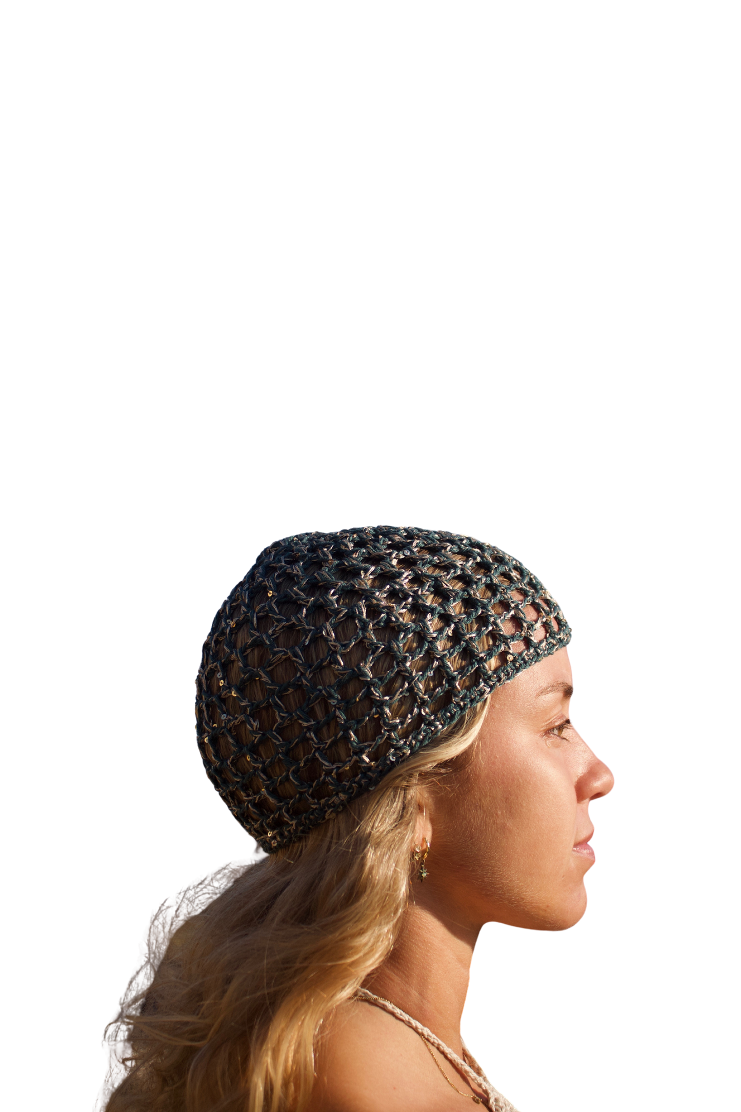 Touca Boho Azul Petróleo Brilhante